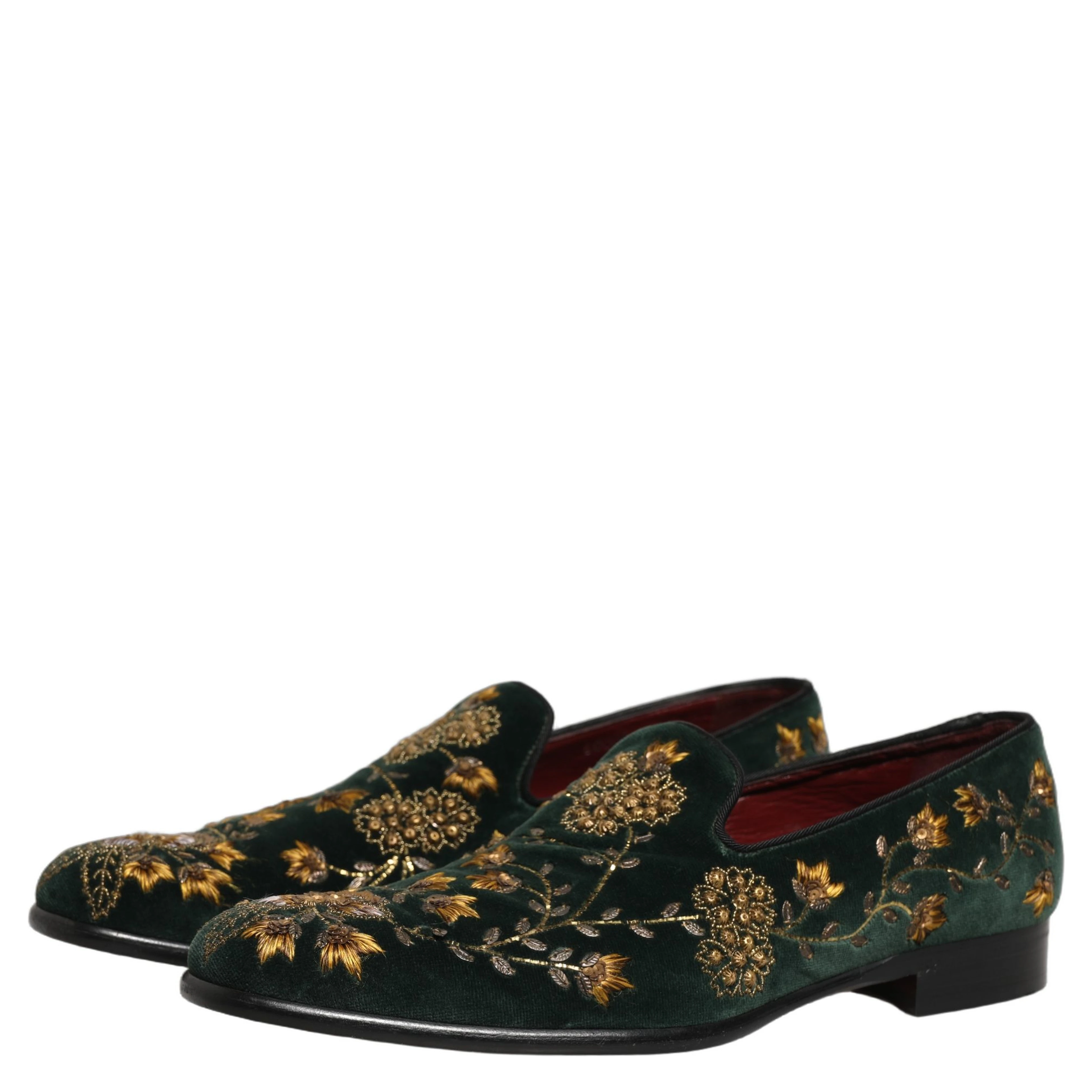 Green Floral Embroidery Dress Loafers Shoes