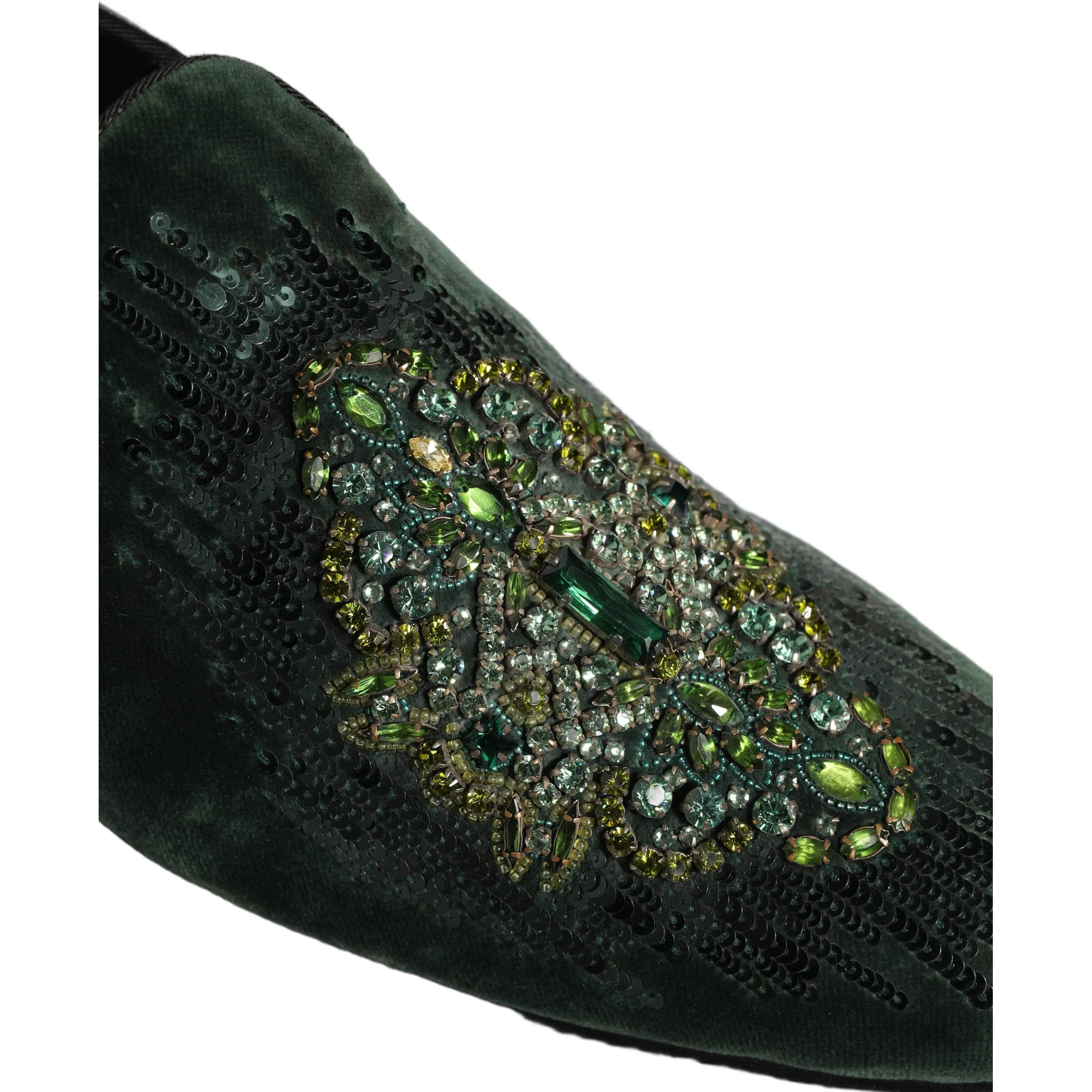 Green Velvet Embellished Dress Loafers Shoes