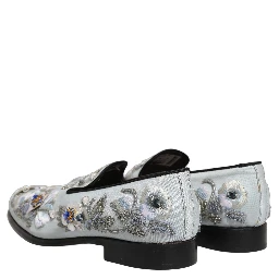 White Floral Embellished Men Loafers  Shoes