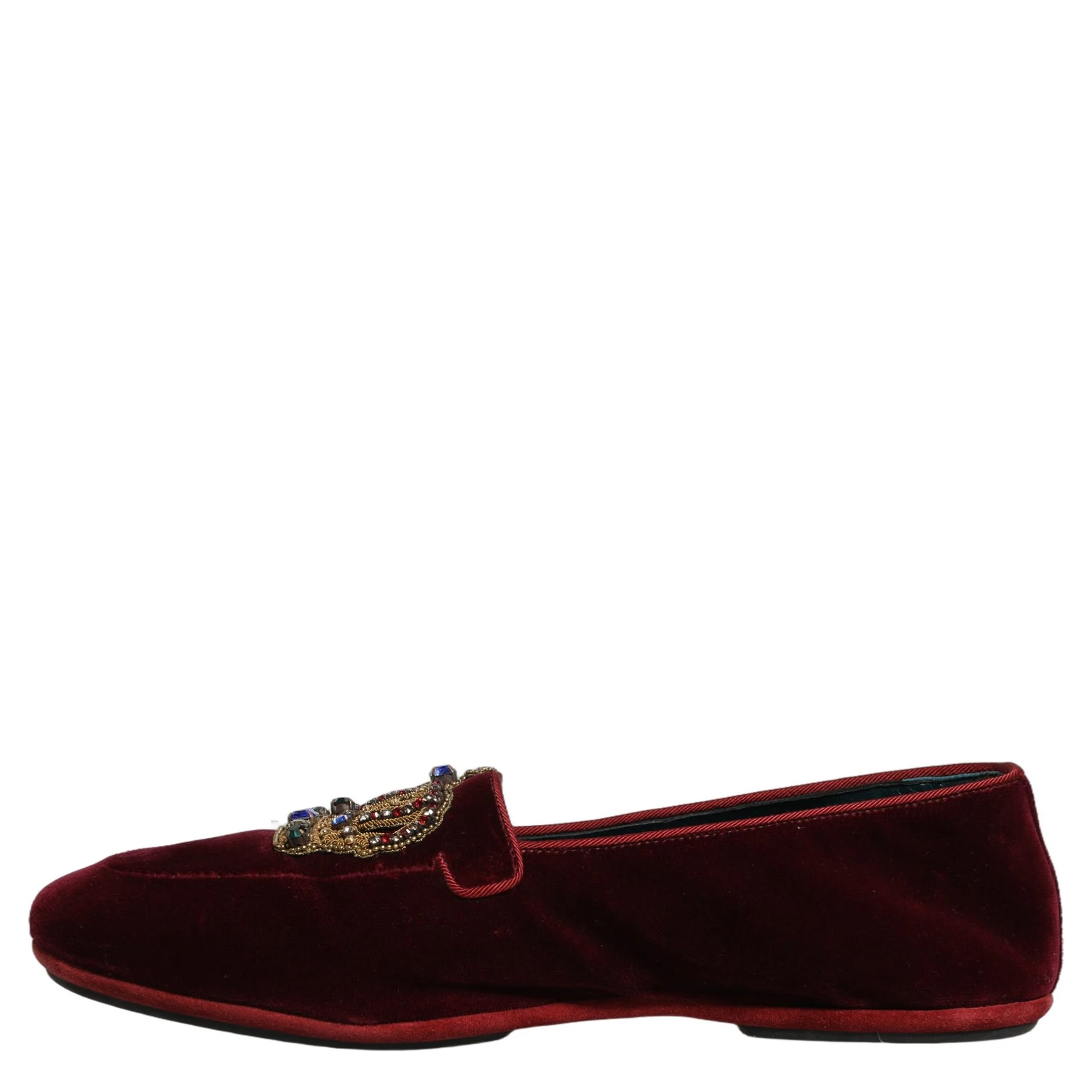 Burgundy Velvet Crown Slip On Loafers Shoes