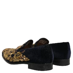 Black Gold Embroidery Dress Loafers Shoes