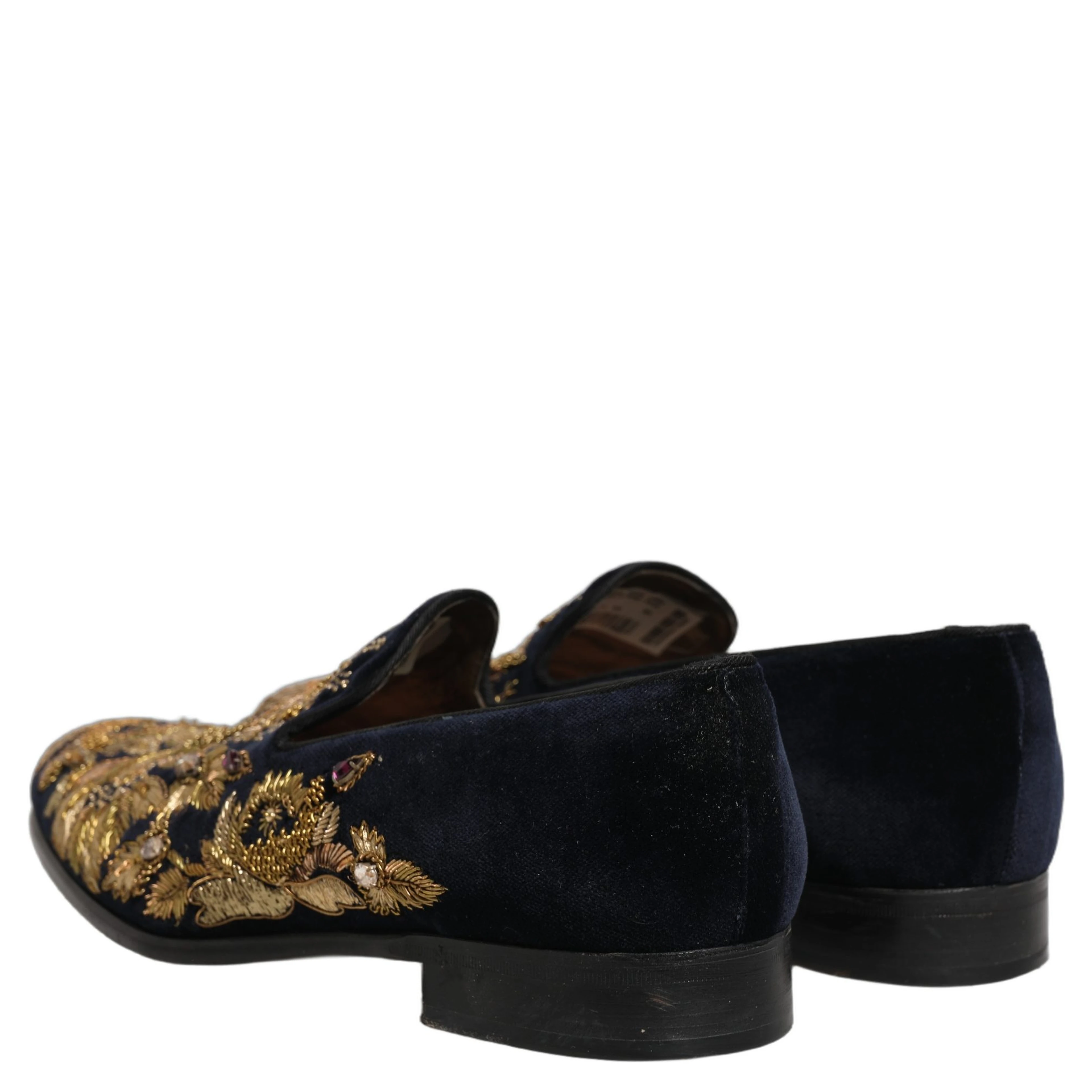 Black Gold Embroidery Dress Loafers Shoes