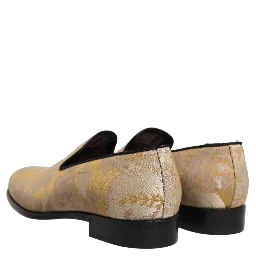 Gold Floral Print Jacquard Men Loafers Shoes