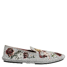 Gray Crown Rose Angel Embroidery Loafer Shoes
