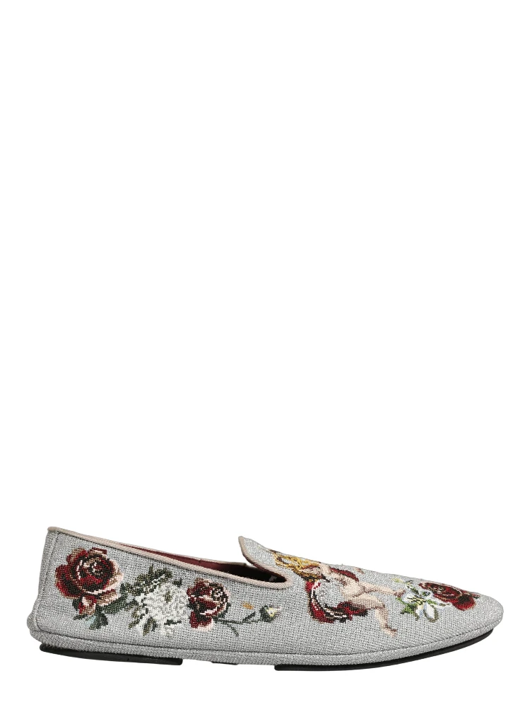 Gray Crown Rose Angel Embroidery Loafer Shoes