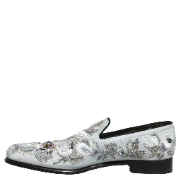 White Floral Embellished Men Loafers  Shoes