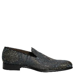 Black Floral Brocade Slip On Loafers Shoes