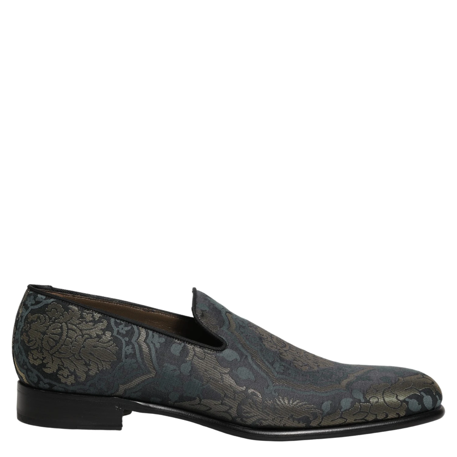 Black Floral Brocade Slip On Loafers Shoes