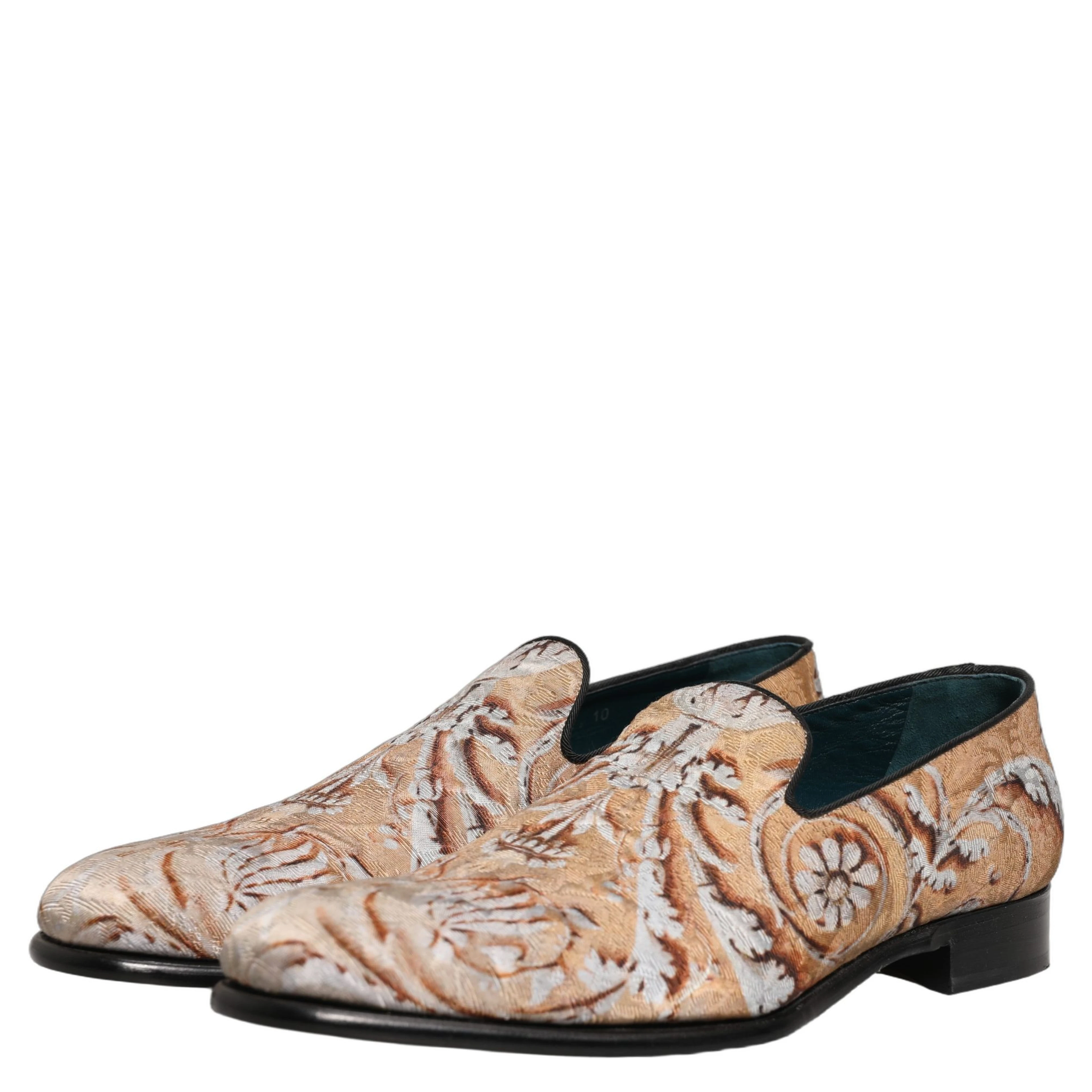 Gold Brocade Baroque Men Loafers Shoes