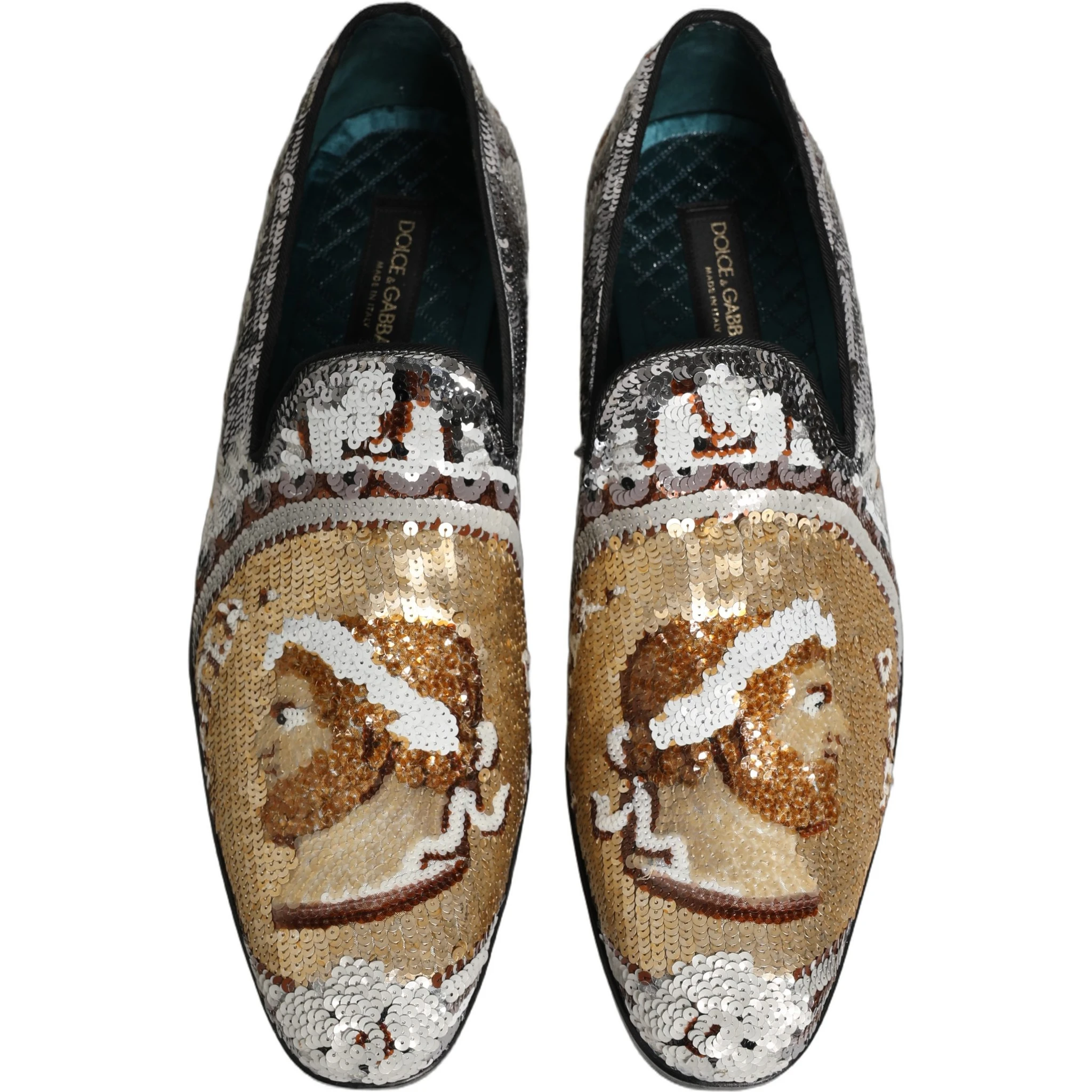 White Gold Sequined Slip On Loafers Shoes