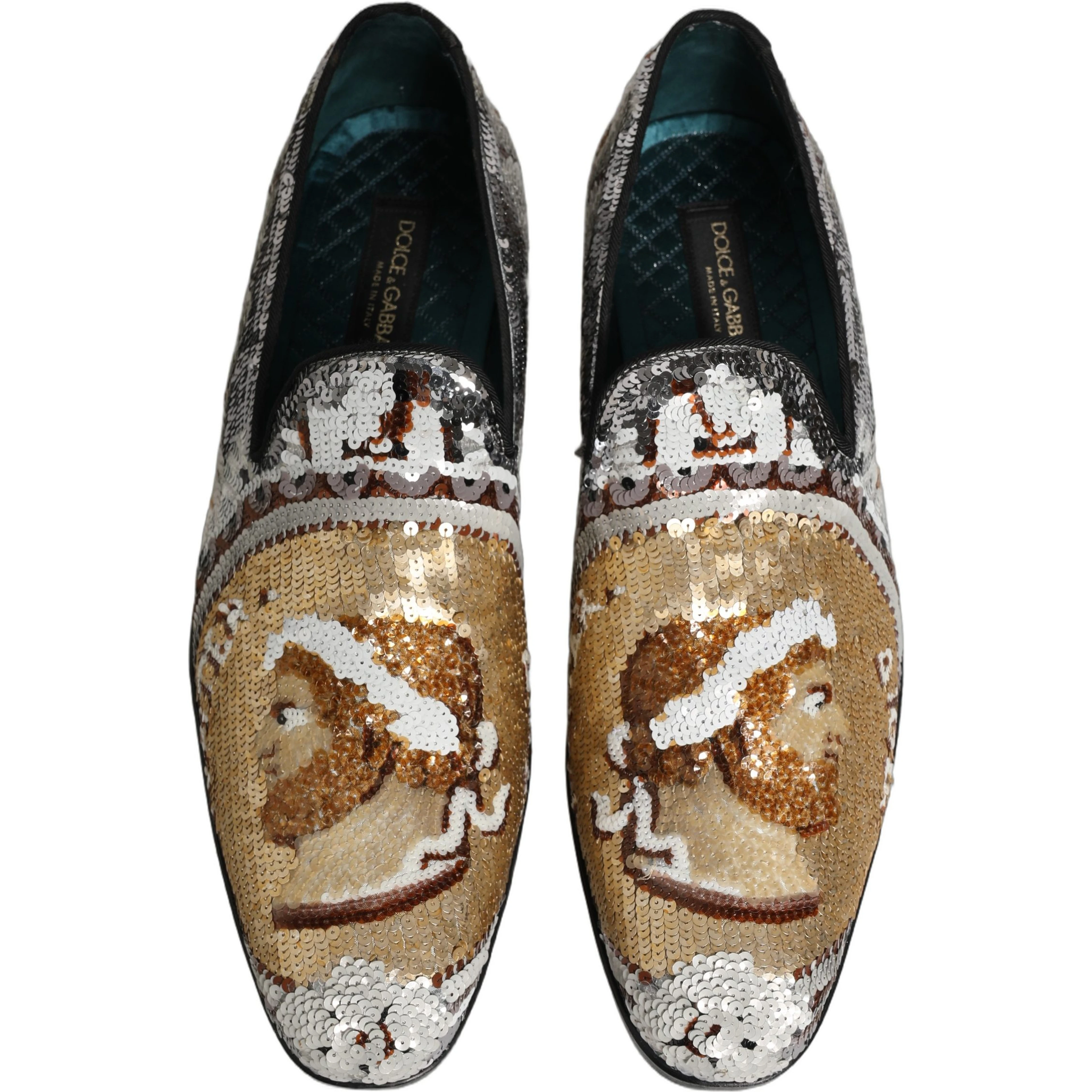 White Gold Sequined Slip On Loafers Shoes
