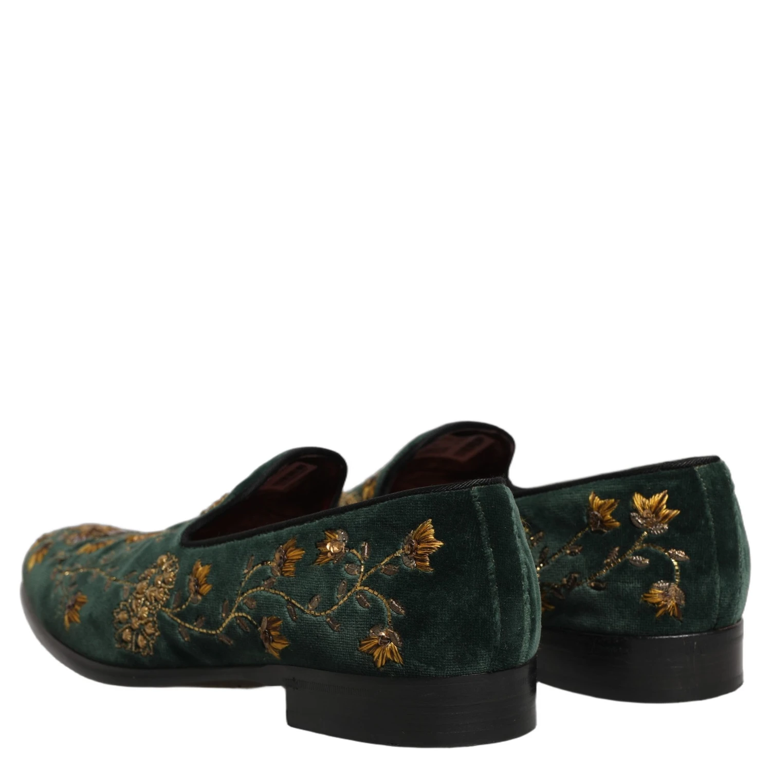 Green Floral Embroidery Dress Loafers Shoes