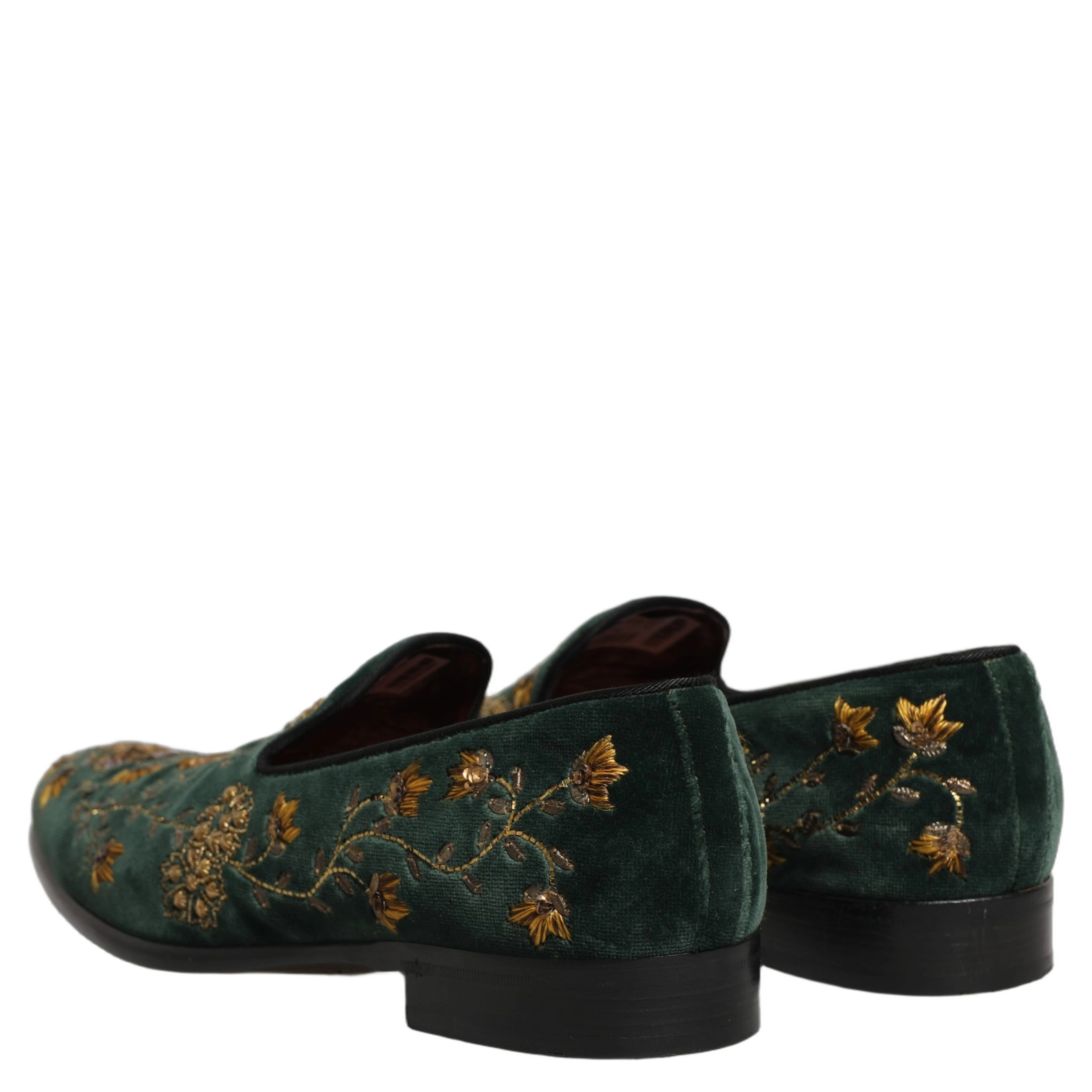 Green Floral Embroidery Dress Loafers Shoes