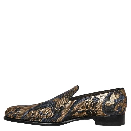 Blue Brocade Slip On Men Dress Loafers Shoes