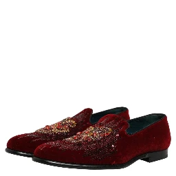 Maroon Sequin Gemstone Dress Loafers Shoes