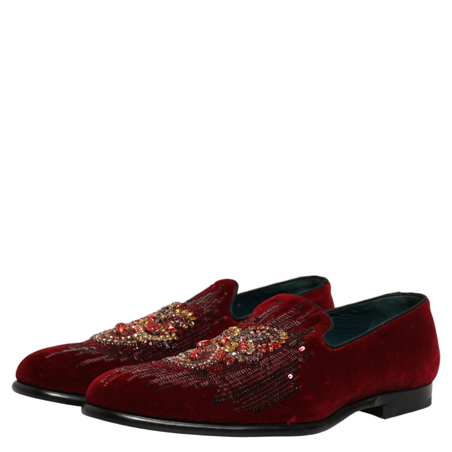 Maroon Sequin Gemstone Dress Loafers Shoes