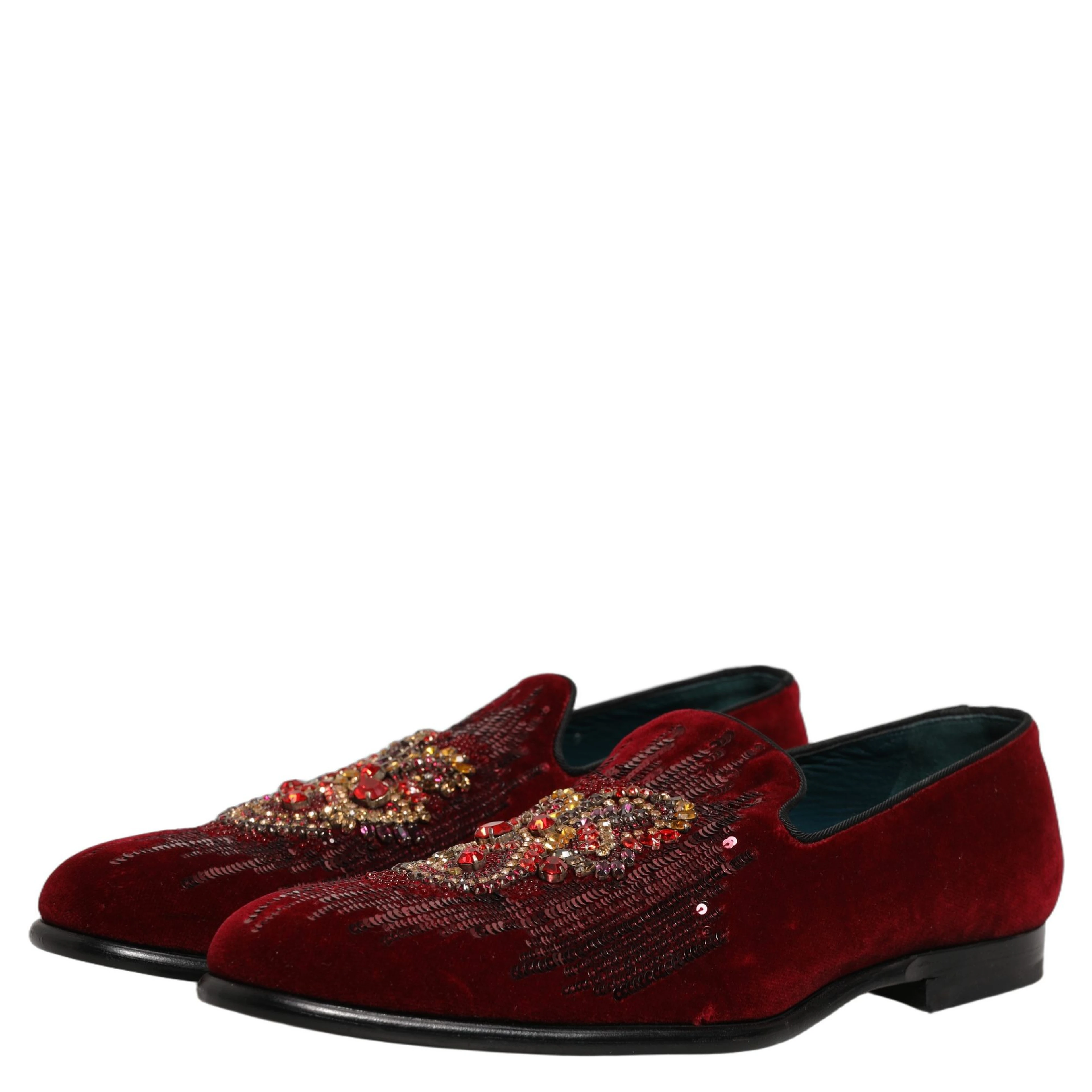 Maroon Sequin Gemstone Dress Loafers Shoes