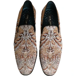 Beige Brocade Men Slip On Dress Loafers Shoes