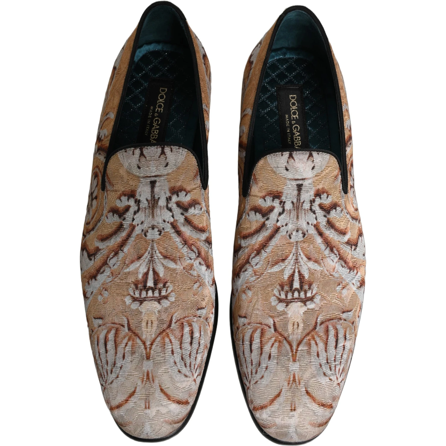 Beige Brocade Men Slip On Dress Loafers Shoes