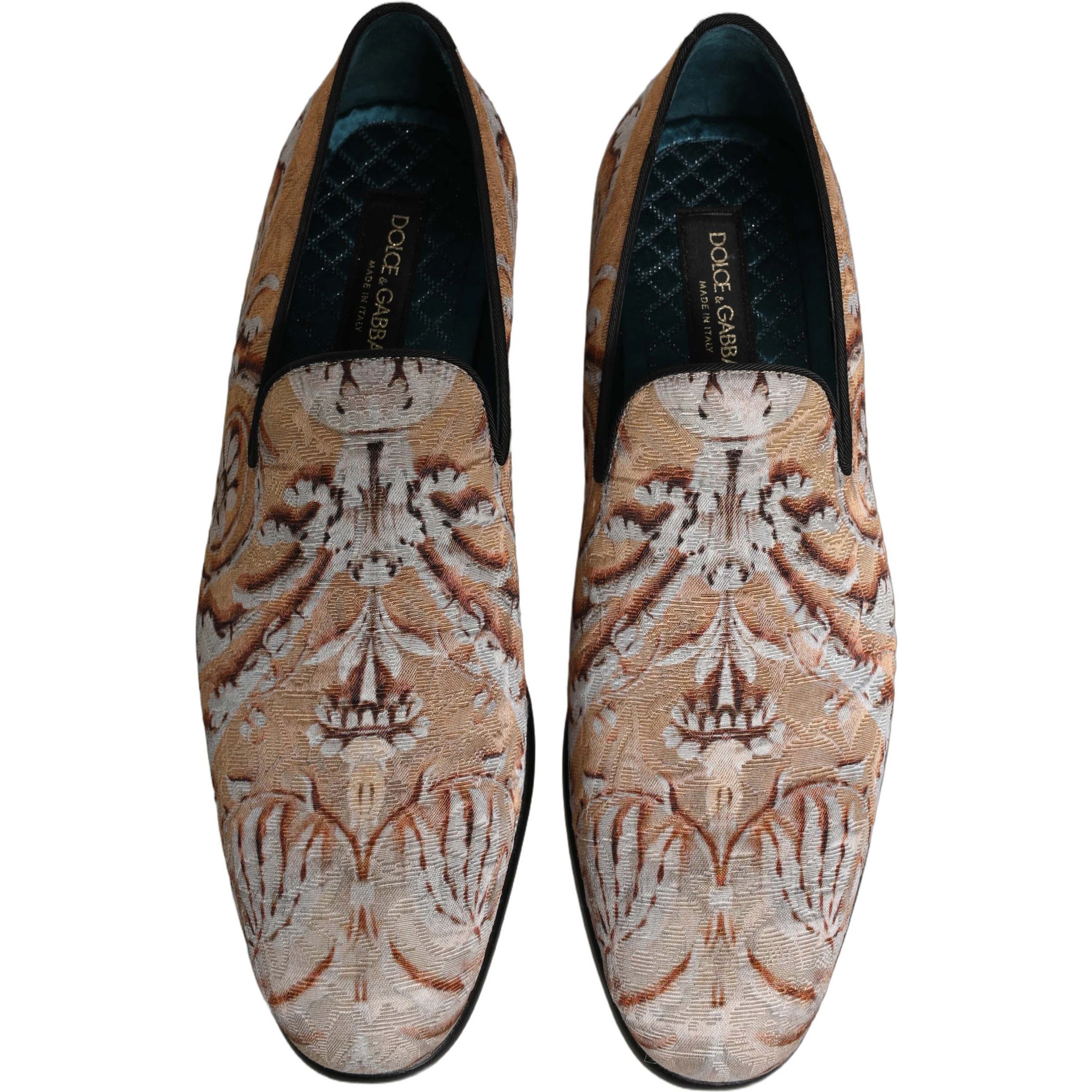 Beige Brocade Men Slip On Dress Loafers Shoes
