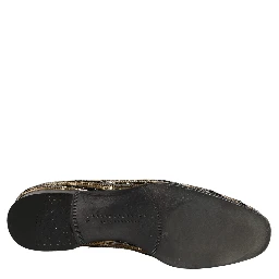 Gold Striped Sequin Embellished Loafer Shoes