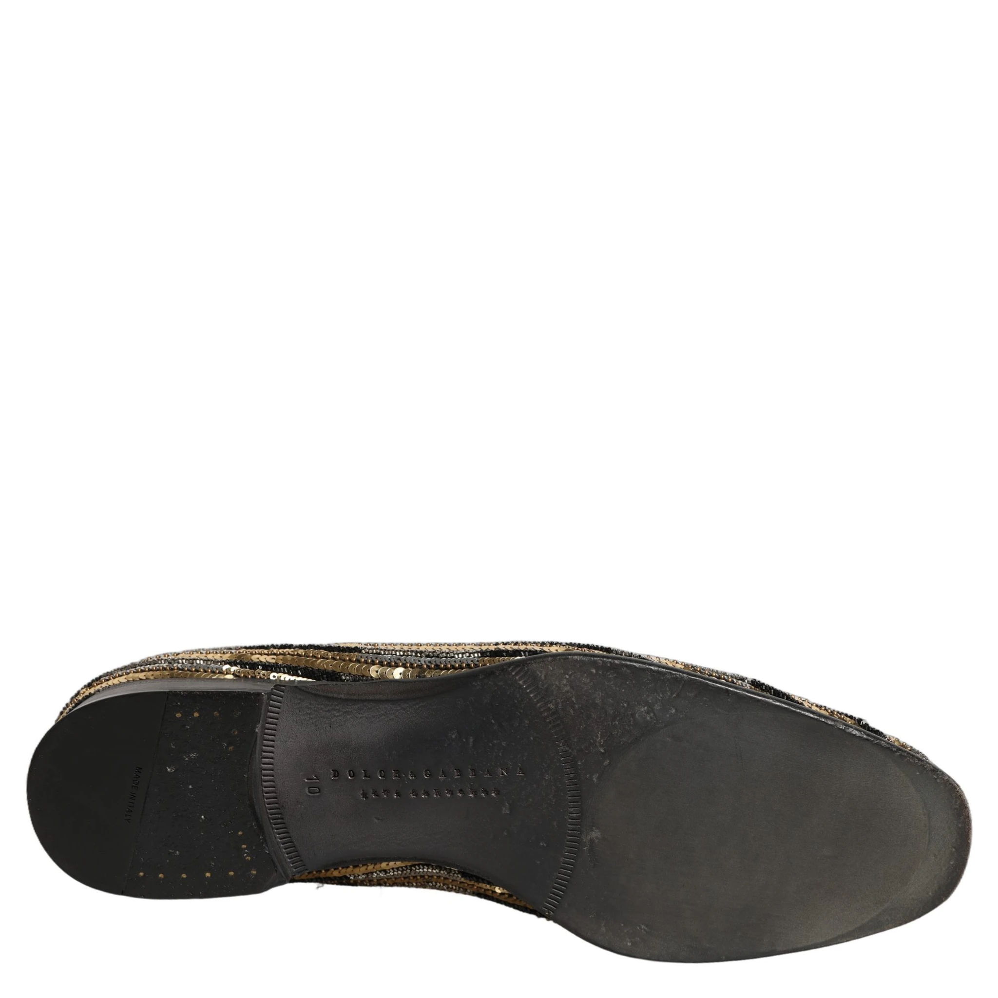 Gold Striped Sequin Embellished Loafer Shoes
