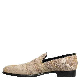Gold Floral Print Jacquard Men Loafers Shoes