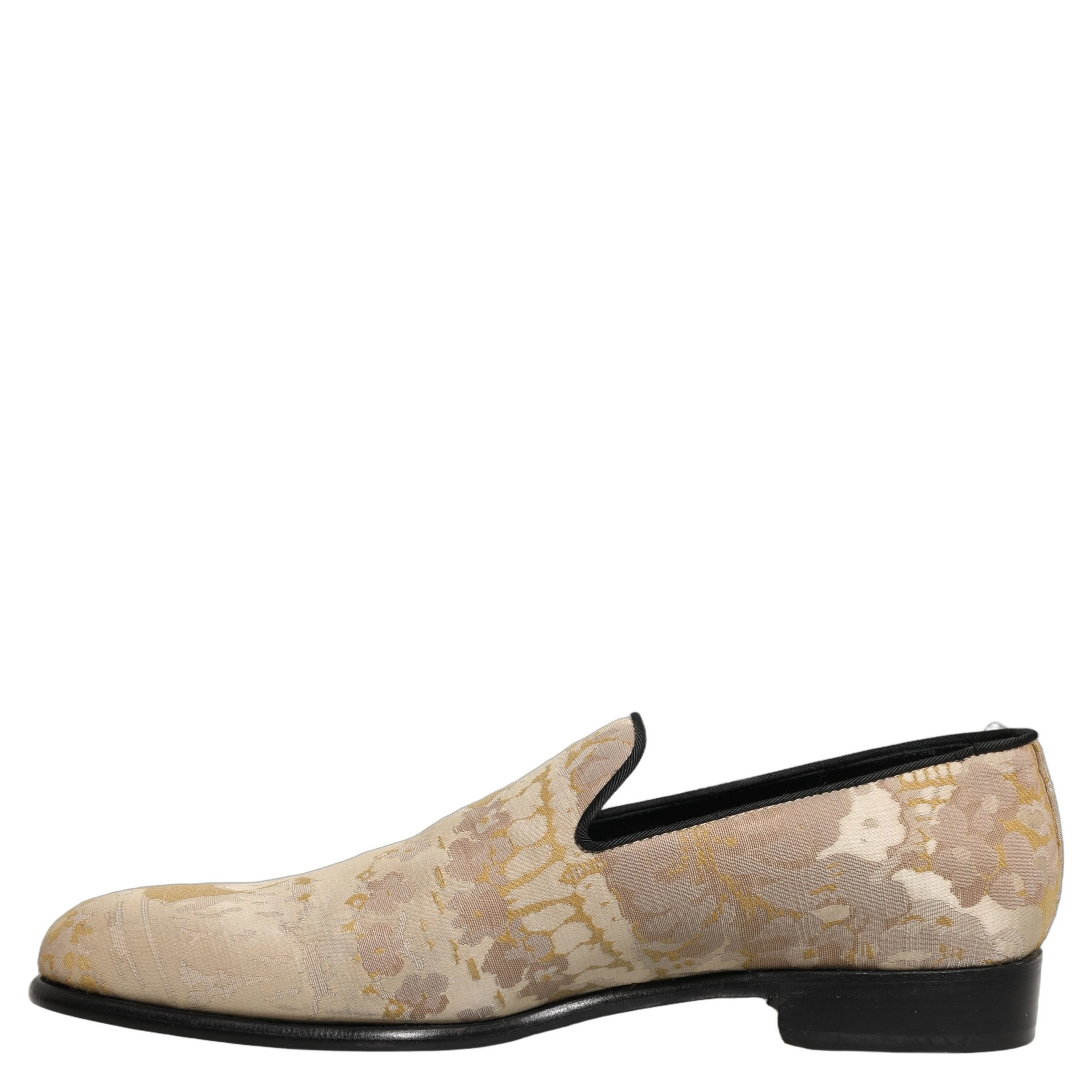 Gold Floral Print Jacquard Men Loafers Shoes