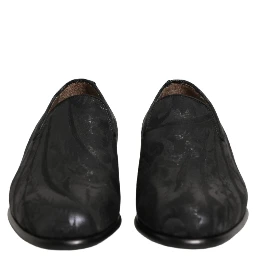 Black Brocade Men Slip On Dress Loafers Shoes