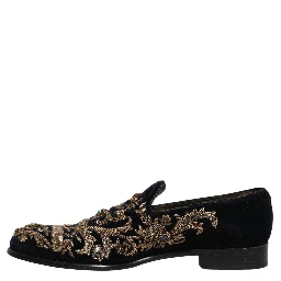 Black Velvet Embellished Dress Loafers Shoes