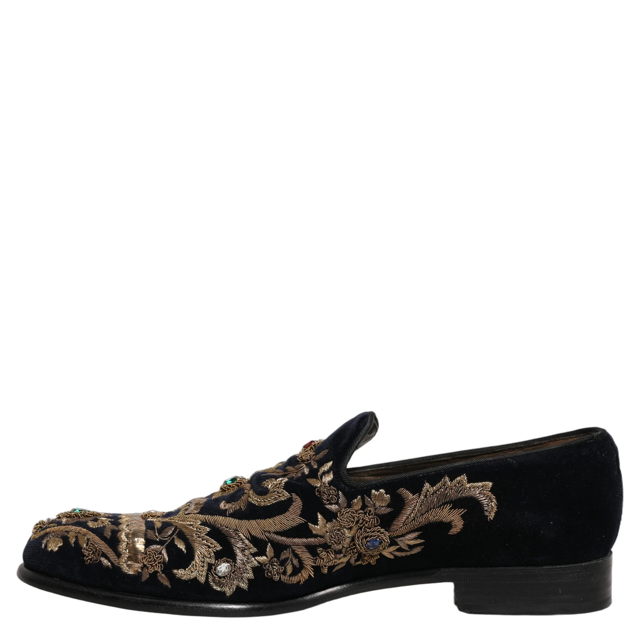 Black Velvet Embellished Dress Loafers Shoes