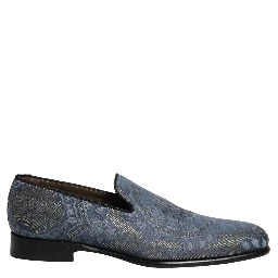 Blue Floral Brocade Slip On Loafers Shoes