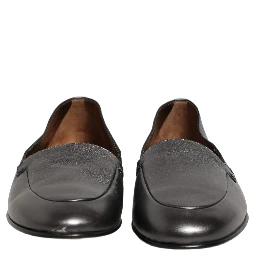 Silver Leather DG Logo Slip On Loafers Shoes