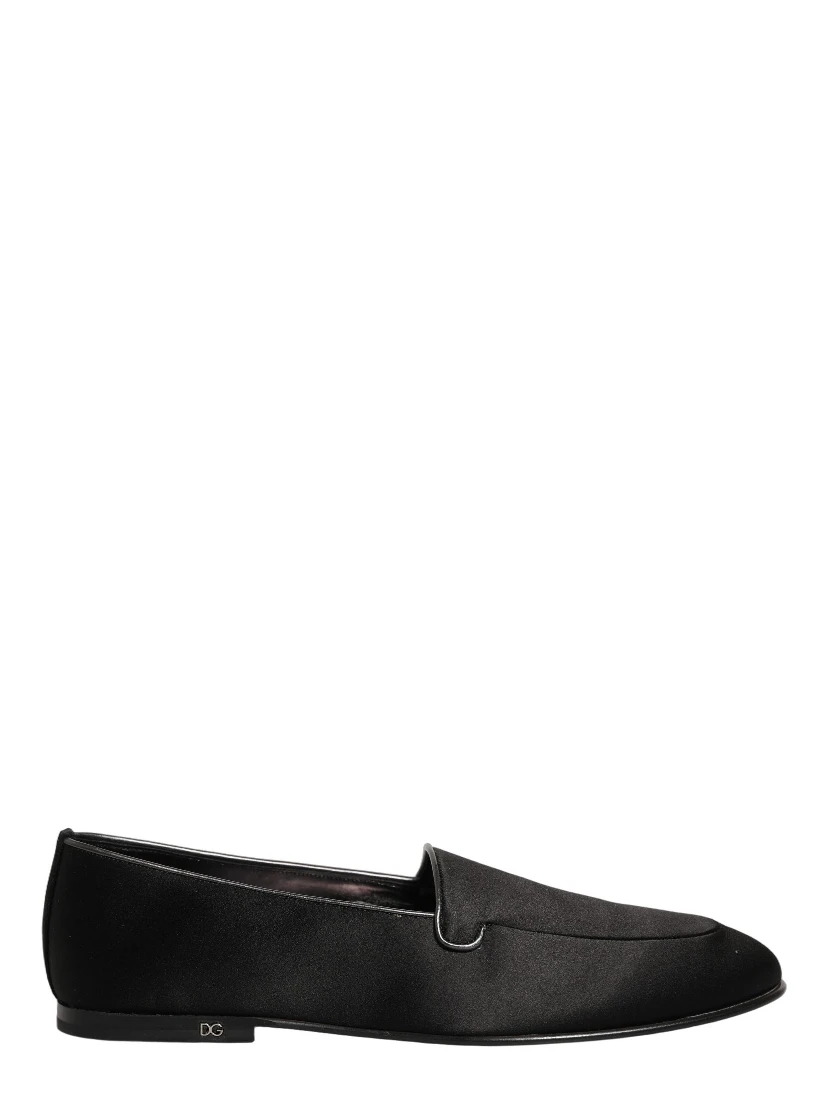 Black Satin Logo Slip On Flats Loafers Shoes