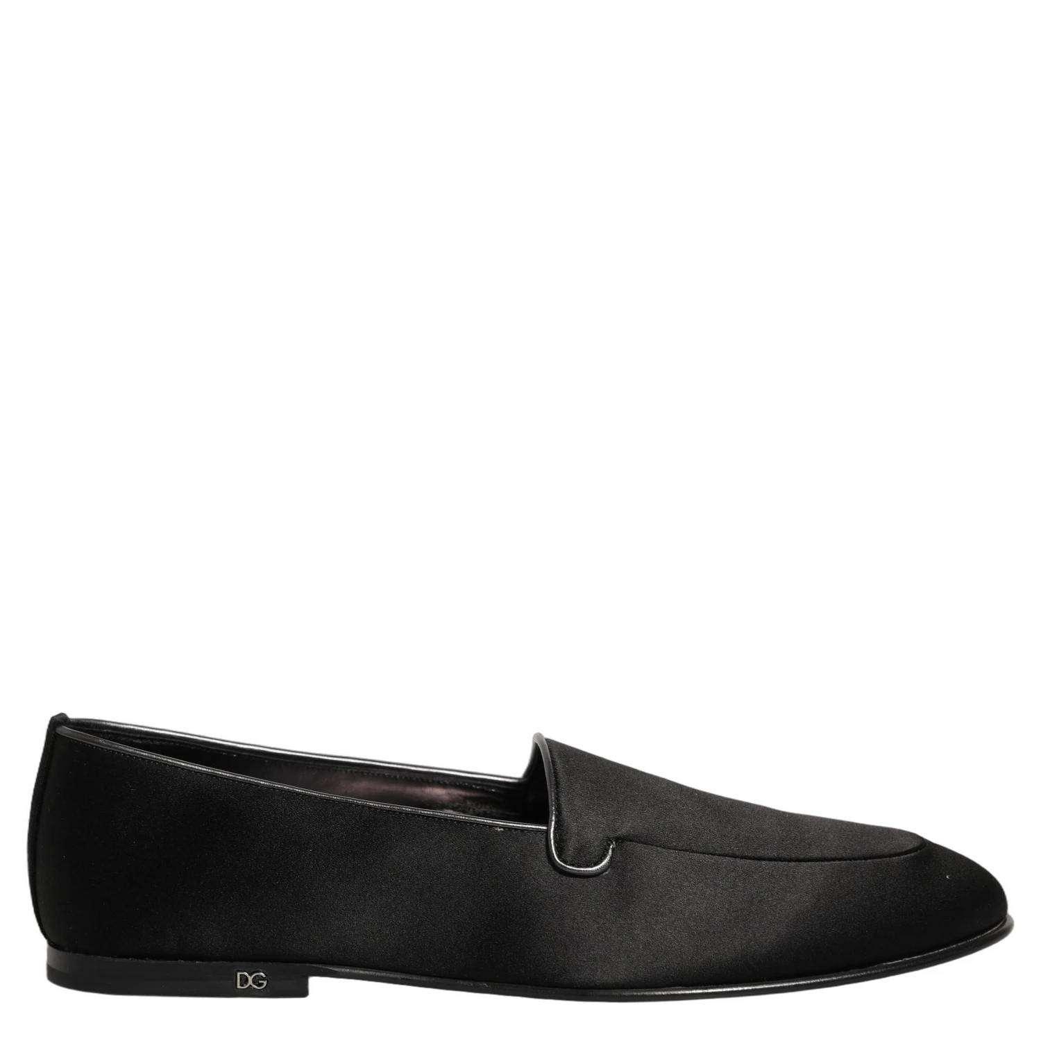 Black Satin Logo Slip On Flats Loafers Shoes