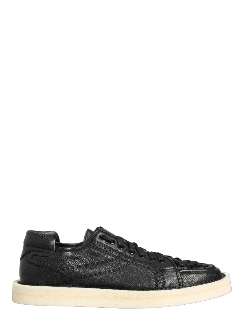 Black Leather Lace Up Low Top Sneakers Shoes