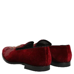 Maroon Sequin Gemstone Dress Loafers Shoes
