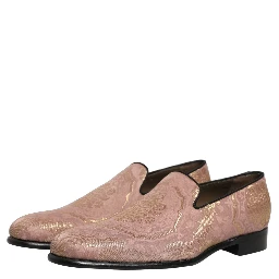 Pink Brocade Men Slip On Dress Loafers Shoes