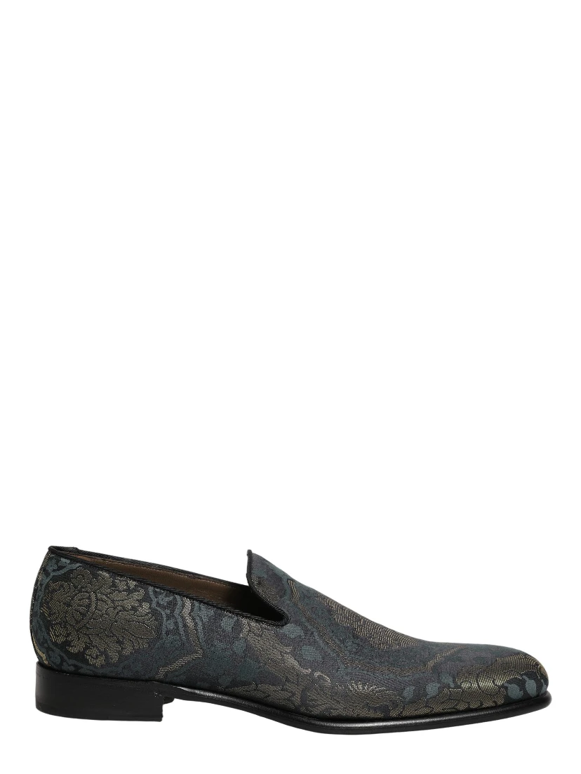 Black Floral Brocade Slip On Loafers Shoes