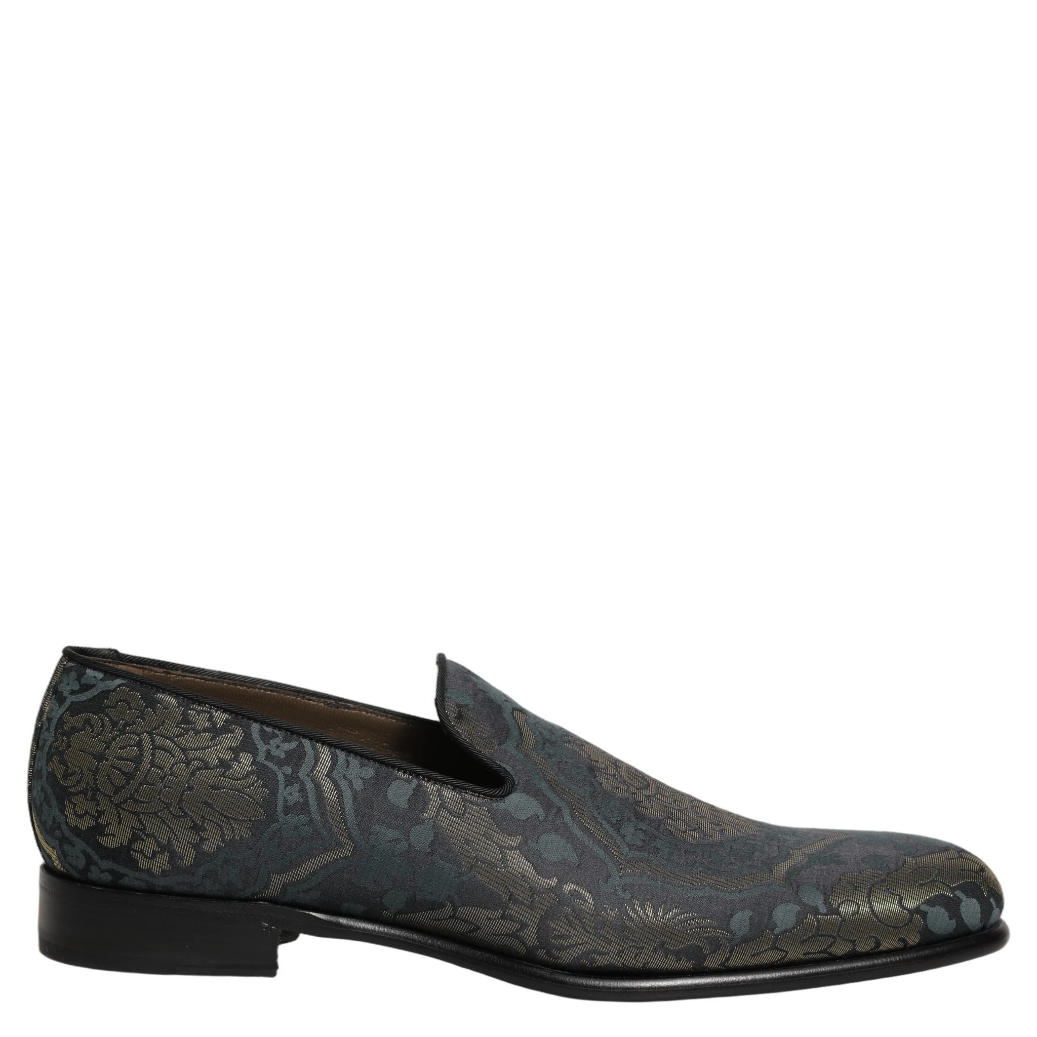 Black Floral Brocade Slip On Loafers Shoes