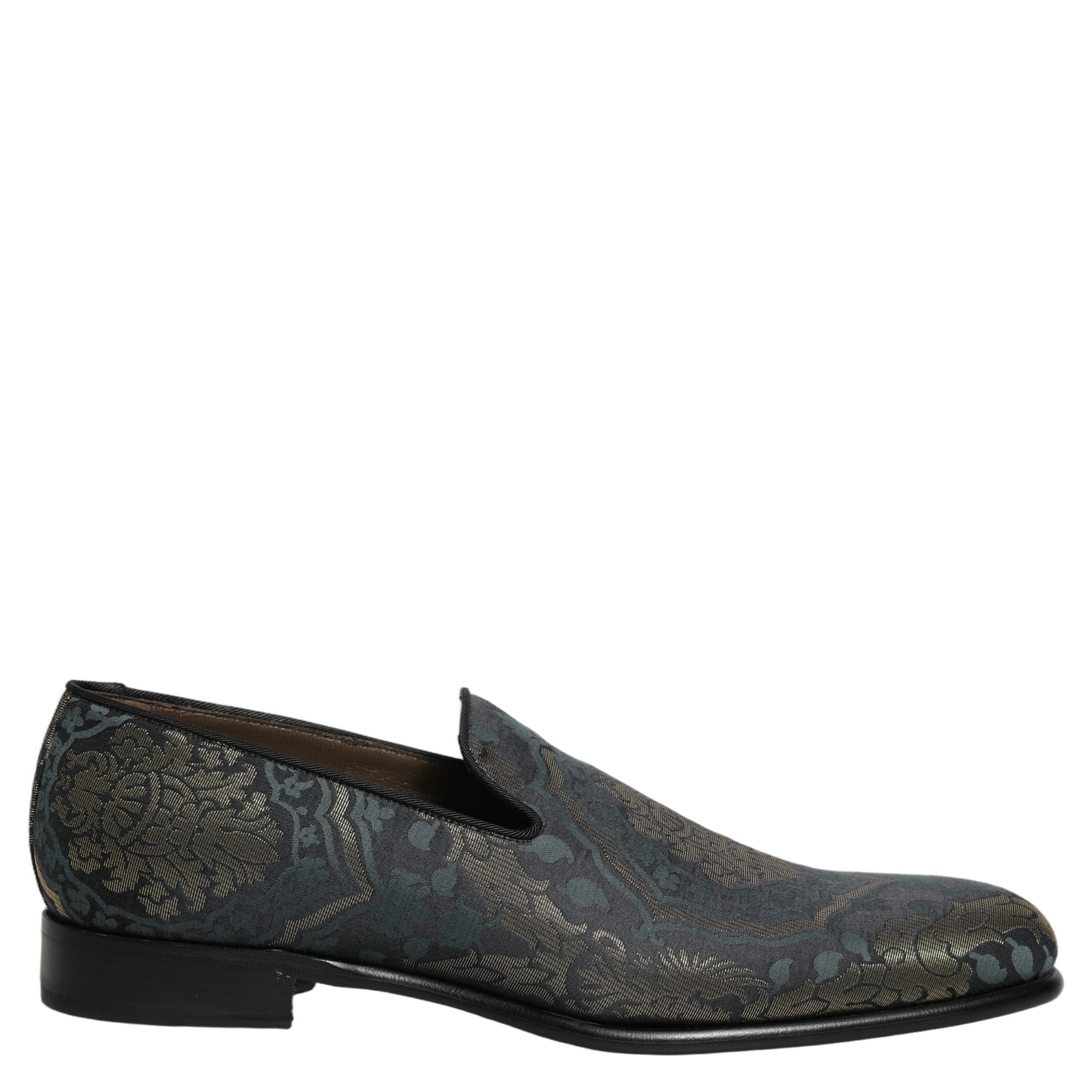 Black Floral Brocade Slip On Loafers Shoes