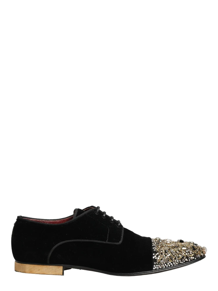 Black Suede Embellished Derby Dress Shoes