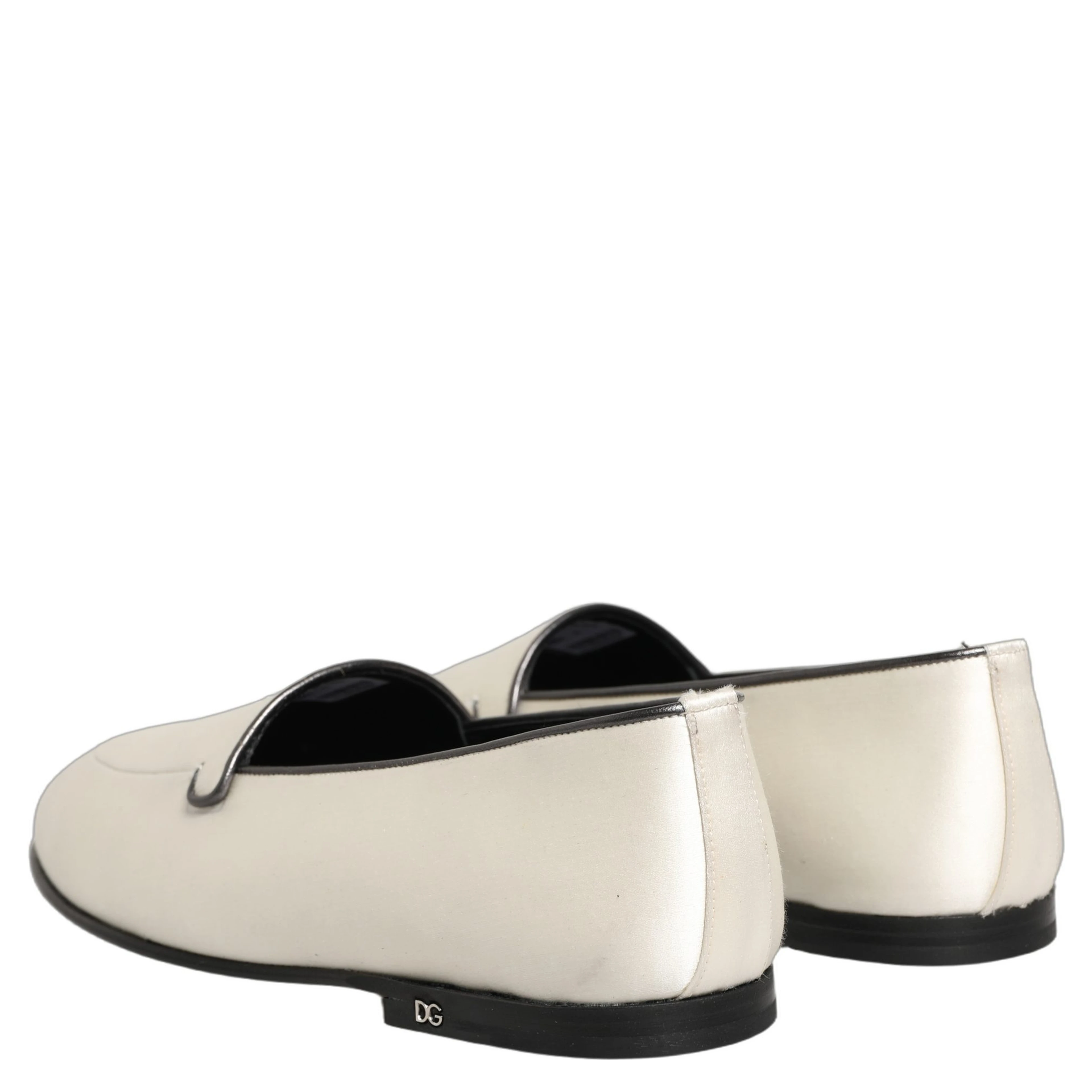 White Satin Logo Slip On Flats Loafers Shoes