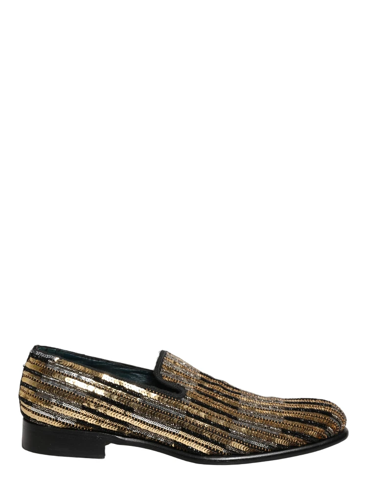Gold Striped Sequin Embellished Loafer Shoes alternative