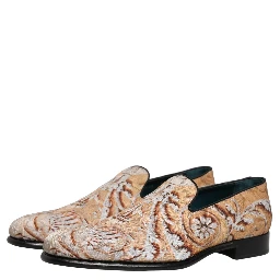 Beige Brocade Men Slip On Dress Loafers Shoes