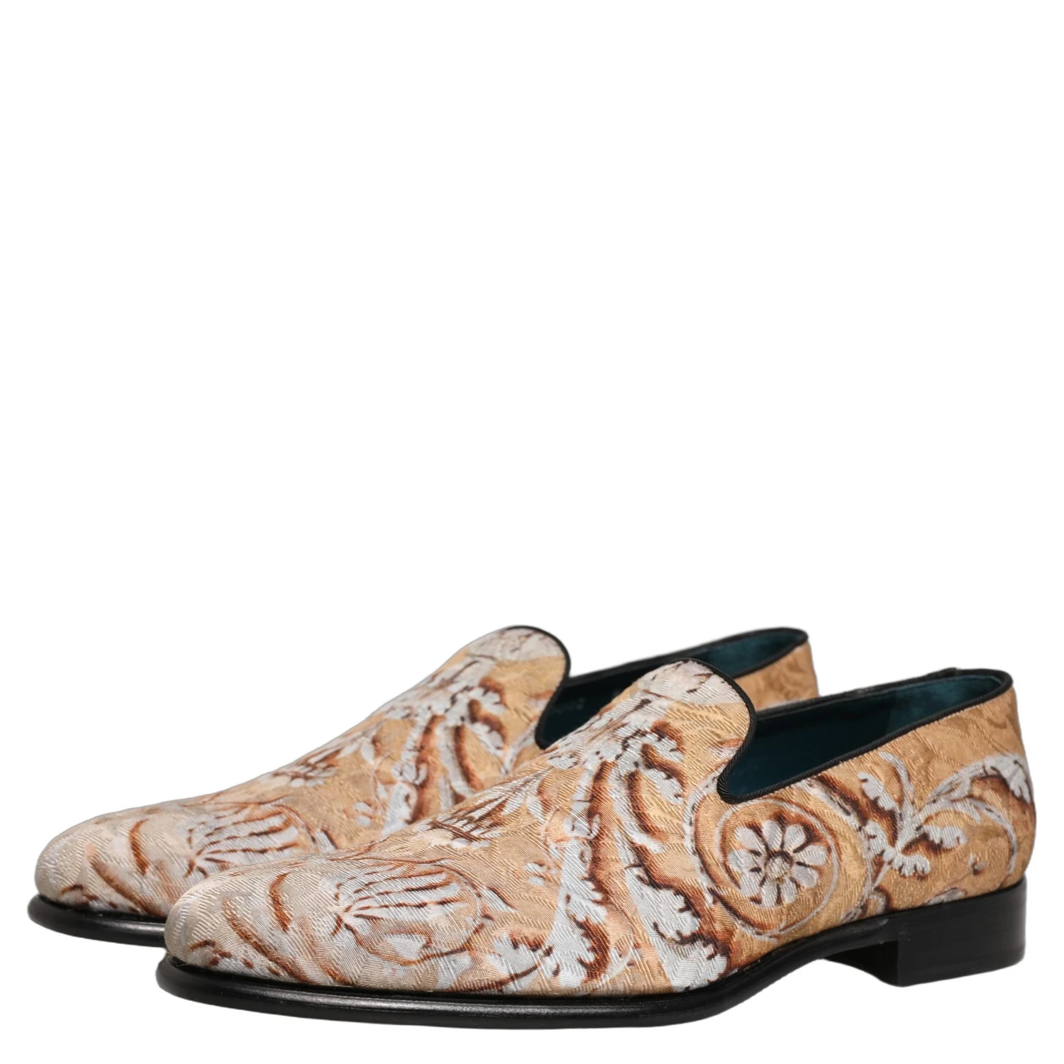 Beige Brocade Men Slip On Dress Loafers Shoes