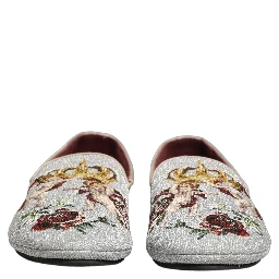Gray Crown Rose Angel Embroidery Loafer Shoes