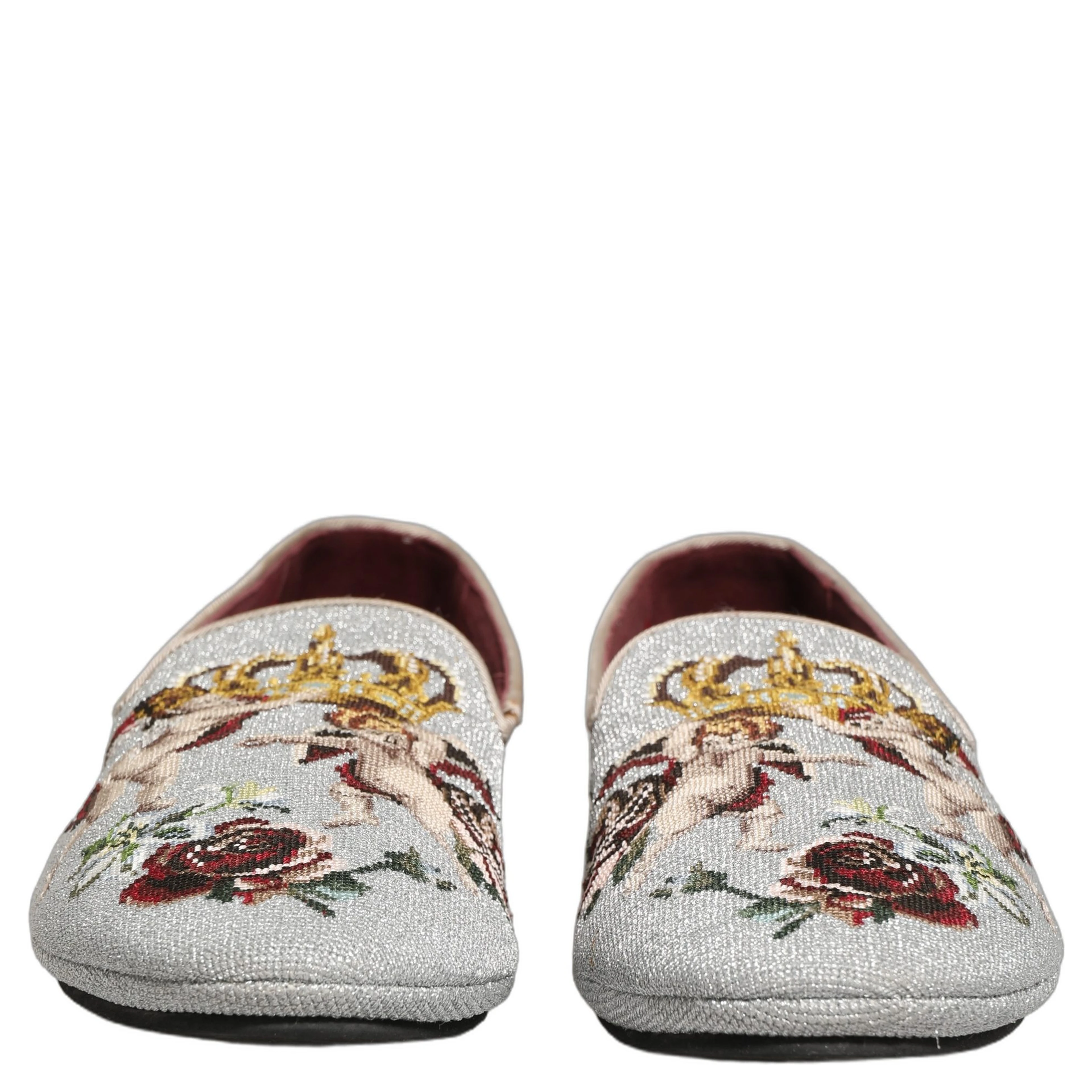 Gray Crown Rose Angel Embroidery Loafer Shoes