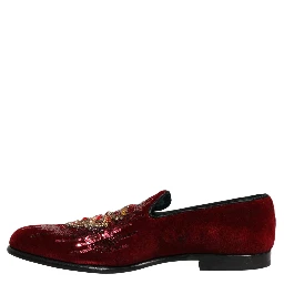 Maroon Sequin Gemstone Dress Loafers Shoes