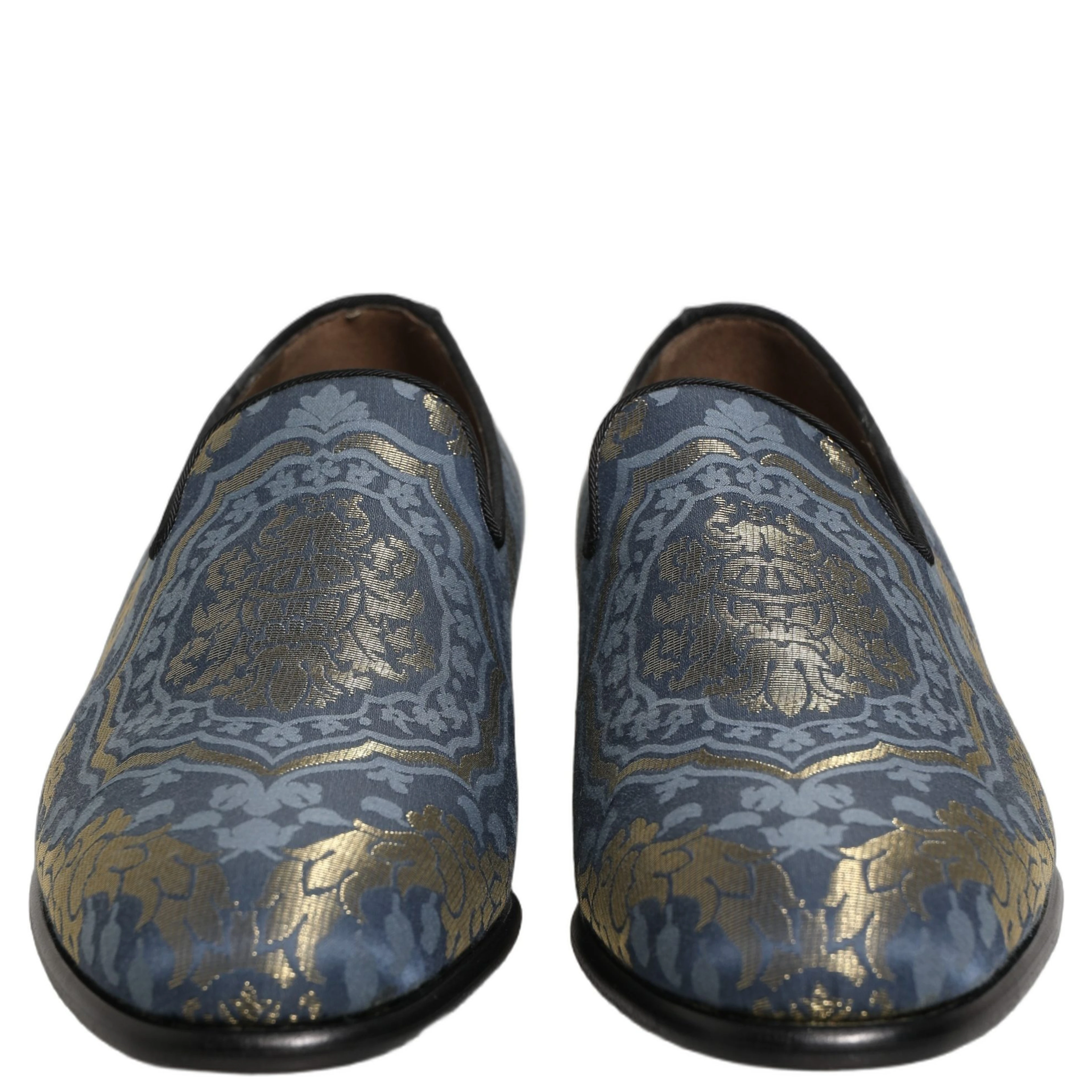 Blue Floral Brocade Slip On Loafers Shoes